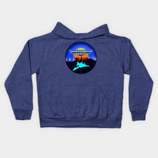 Danger Zone 80s Retro Neon Top Gun Maverick Logo Parody Rooster Sunset Skyline Kids Hoodie